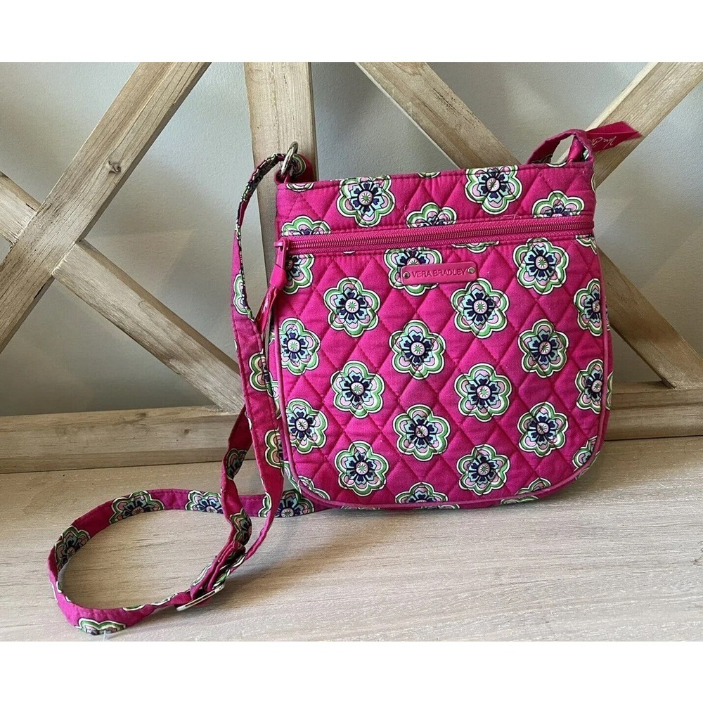 Vera Bradley Adjustable Crossbody Double Zip Shoulder Bag - Petite Pink Swirl